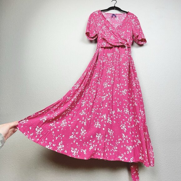 Seraphine Women's 8 Raspberry Sanna Maternity Nursing Midi Dress Viscose Floral - Picture 2 of 16